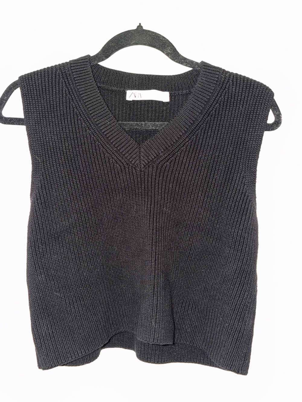 Zara Black Ribbed V-Neck Sleeveless Knit Vest
